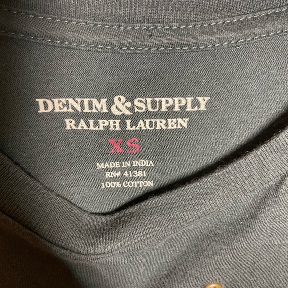 Ralph Lauren Women's Grommet Tee Shirt Bike Week Size XS Cropped Texas Denim - Picture 2 of 4